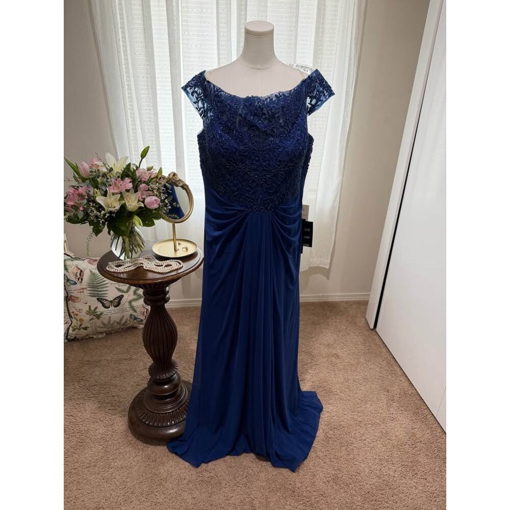 MGNY Navy Beaded Off Shoulder Formal Gown NWT Size 20 – $175